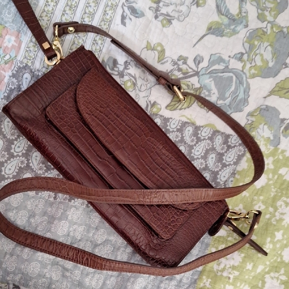 Talbots Handbags - Talbots Brown Crossbody Bag with Gold Hardware